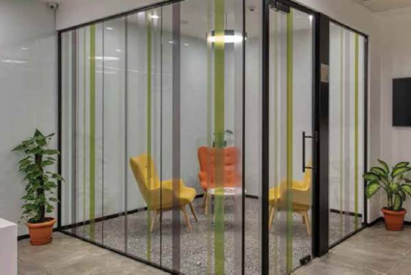 Slimline glass office partitions with minimal aluminium frames UK